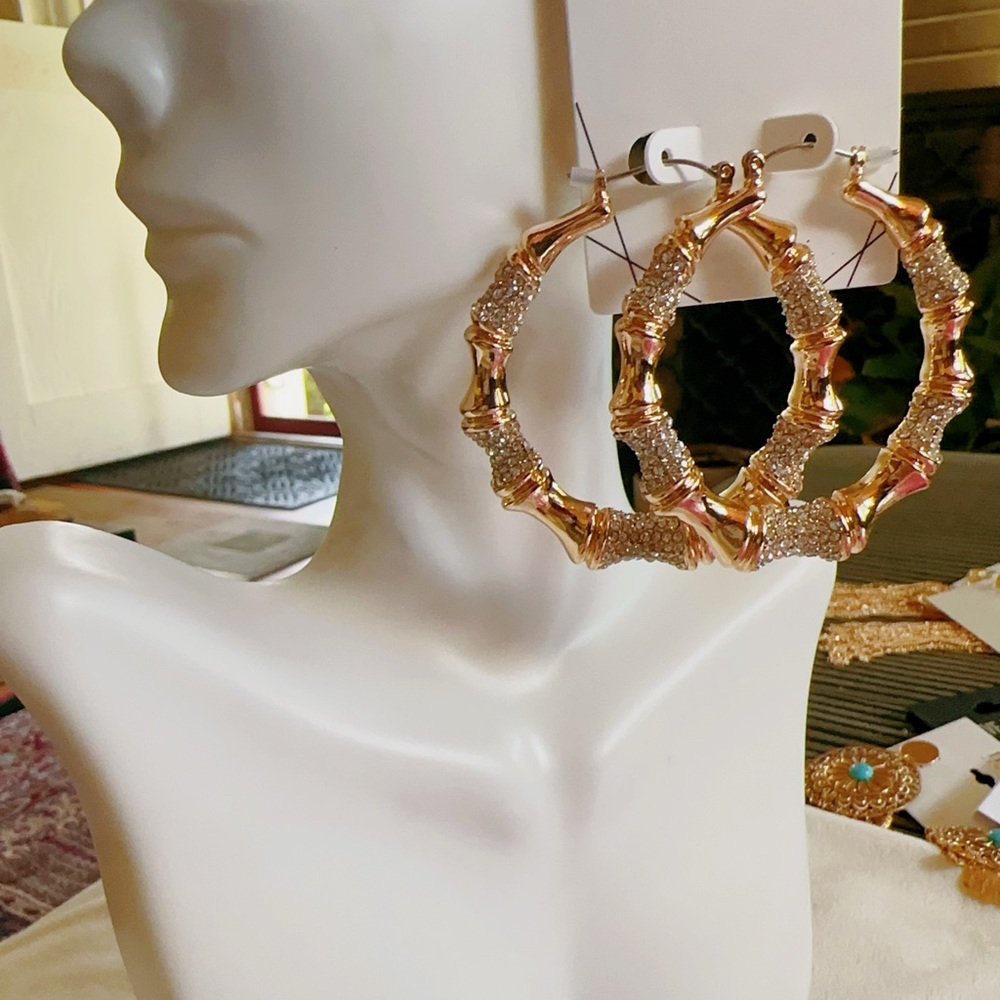 Aldo gold tone sliver diamond paved loops earrings